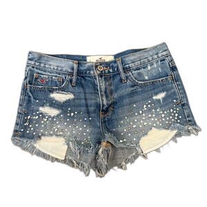 Hollister Rhinestone Studded Distressed Denim Micro Shorts Festival Size 27